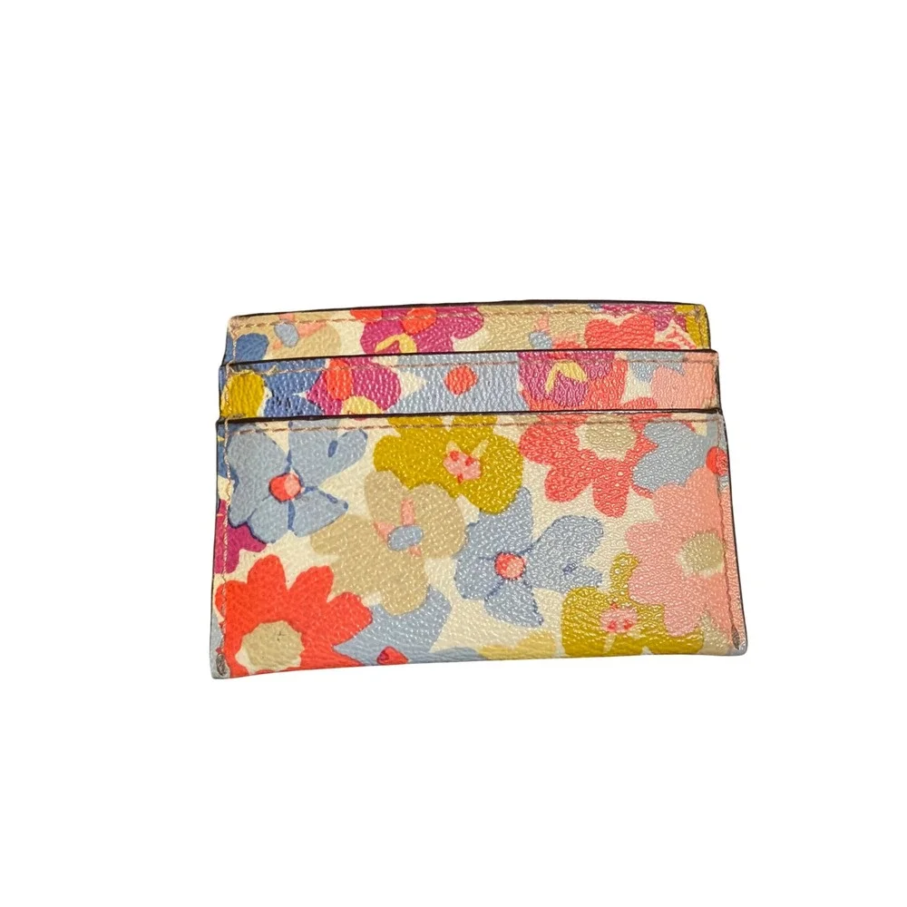 Coach Card Case Floral Cottagecore Womens OS Multi Color Leather Slim Wallet - Picture 3 of 6